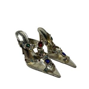 Azalea‎ Wang Shoes Womens Size 10 Gold Jeweled Rhinestone Stiletto Mule Heels
